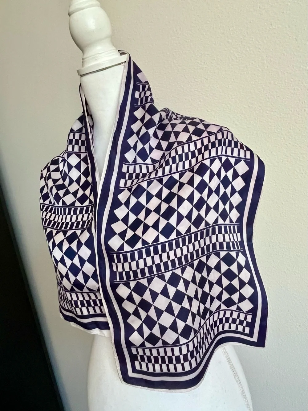 Geometric Navy and White Scarf - 11/30 inches